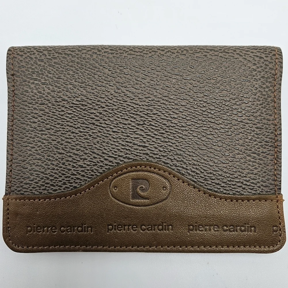 VINTAGE Pierre Cardin Pebbled Brown Leather Slim Card Holder Wallet